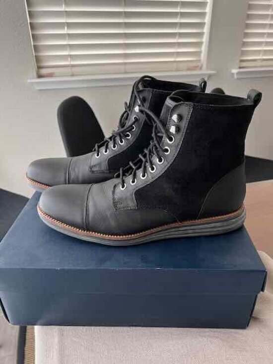 Cole Haan - Men\'s Original Grand Lace Up Cap Toe Boots - Black Size 11 main image 2